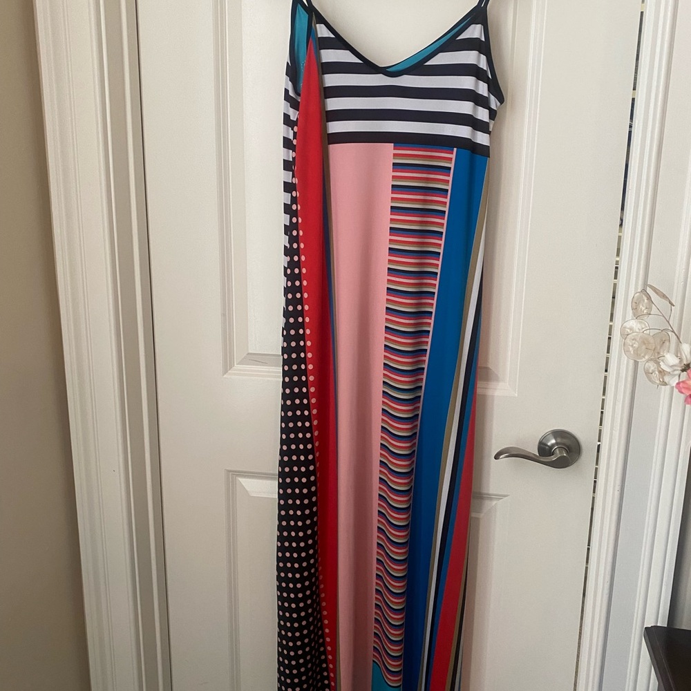 Pink and Red Sleeveless Maxi Sundress